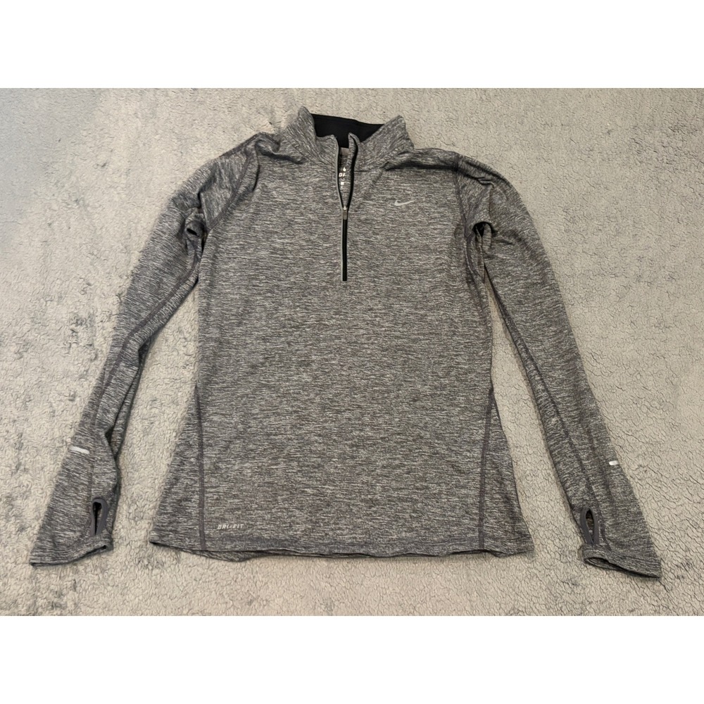 Nike Running Dri-FIT 1/2 Zip Pullover Grey Heather Thumbholes Mens Small